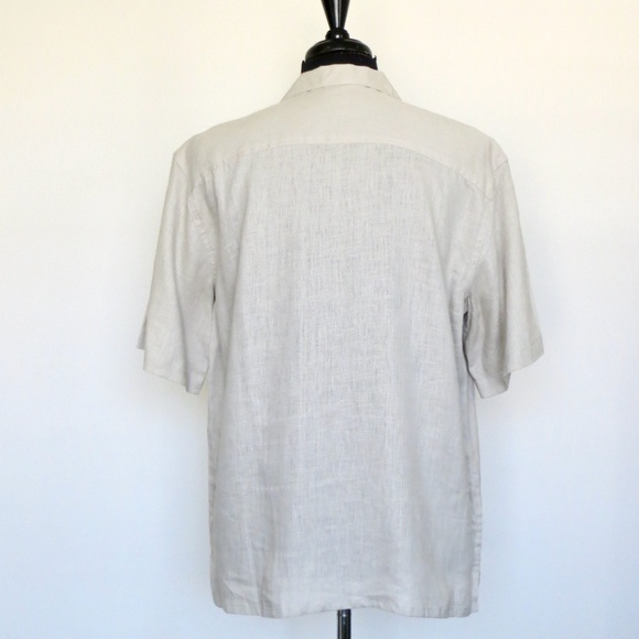 NEW! Bruno Pure 100% Linen Button Front Shirt Short Sleeve khaki Tan SZ L - Picture 3 of 5